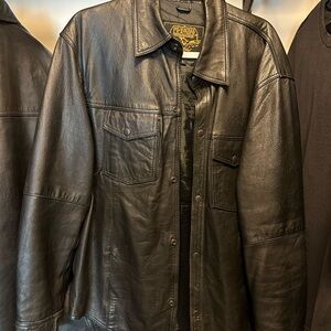 Men's Black Leather Shirt Jacket